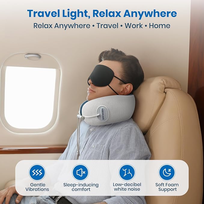Medicane Neck Travel Pillow with Massage, Neck Pillows with Heat & Gentle Vibration Massage with Ergonomic Foam, Perfect for Airplane, Car, Office, Home, Pain Relief,Sleeping,Traveling,Long Flight - Image 2