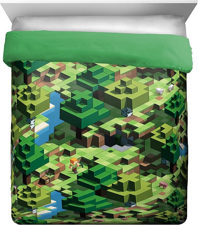 Minecraft Creeper Queen Comforter Set 7 Piece Kids Bedding for Boys, Green | Video Gaming, Bed in a Bag, Comforter Sheets Shams Pillowcases, Official Product, Microfiber, Machine Washable, Boys Gift - Image 2