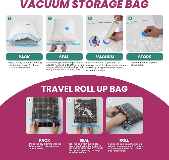 Space Bags Vacuum Storage Bags (Variety 20 Pack) Save 80% Space - Vacuum Bags for Comforters and Blankets, Bedding, Compression Seal for Closet Storage - Pump for Travel - Image 5