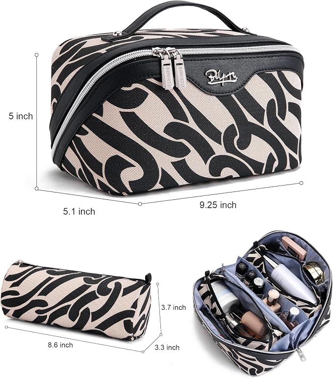 BOYATU Travel Makeup Bag for Women: Large Capacity 3-Piece Cosmetic & Toiletry Organizer - Expands Storage by 50% with 2 Detachable Pouches,Opens Flat for Easy Packing,Waterproof PU Leather(Black) - Image 5
