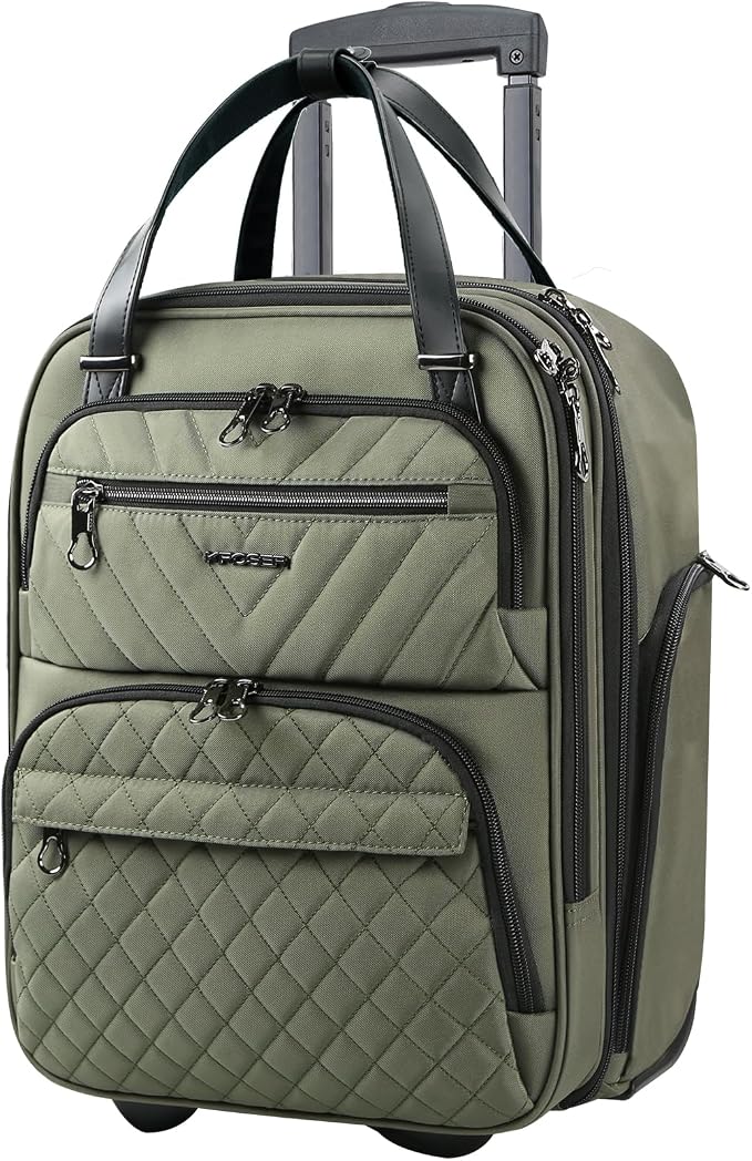 KROSER Carry On Underseat Multi-functional, 16-inch Underseater Lightweight Overnight Suitcase for Women, Olive by KROSER