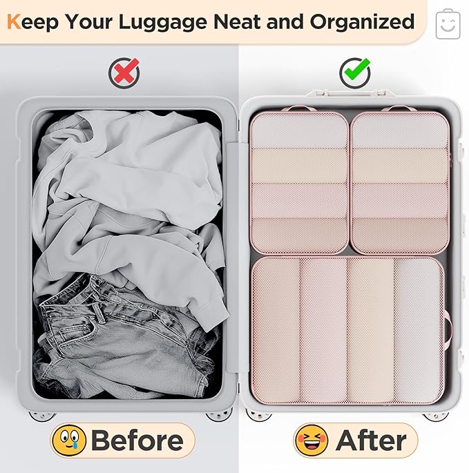 Veken 6/9/11 Set Compression Packing Cubes for Travel Essentials,Compressible Expandable Luggage Suitcase Organizer Bags with Garment Bag,Space Saver Bags with Over 1000 pcs of Mesh Holes(Beige) - Image 6