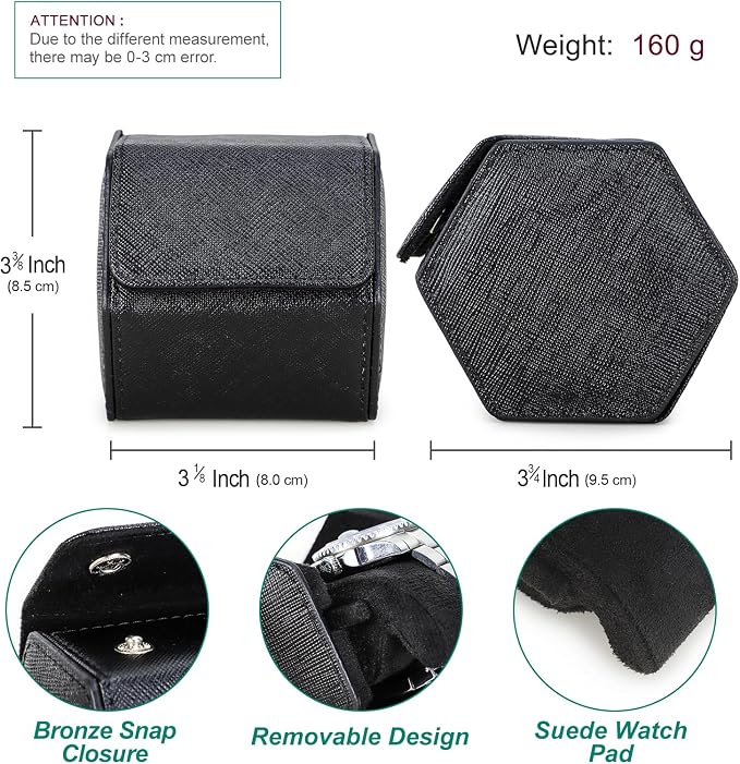 Hiram Genuine Leather Saffiano Leather Watch Roll Travel Case, Leather 1-Watches Roll Case for Treasured Watches and Bracelets(Black) - Image 2