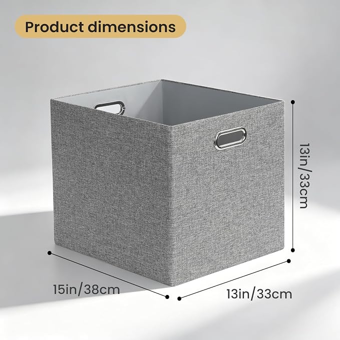 Posprica 3X Thicker Collapsible Storage Bins,13×15x13 Foldable Storage Cube Boxes Fabric Drawer for Closet Shelf Cabinet Bookcase, set of 4 (Gray-1200D) - Image 2