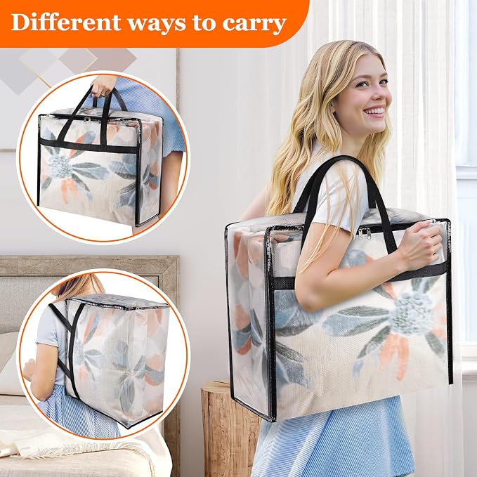 TasticTotes 4 Pack Clear Storage Bags for Comforter, Clothes & Bedding, Plastic Blanket Storage with Zipper and Handle, Moving Bags, Closet Organizer and Under-Bed Storage (40L) - Image 4