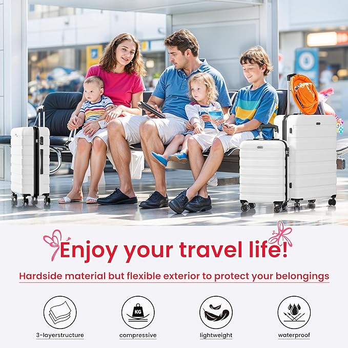 AnyZip Luggage Sets 3 Piece Hardshell Suitcase Set PC ABS Lightweight Travel Suitcases with 4 Double Spinner Wheels TSA Lock 20 24 28 Inch White - Image 2