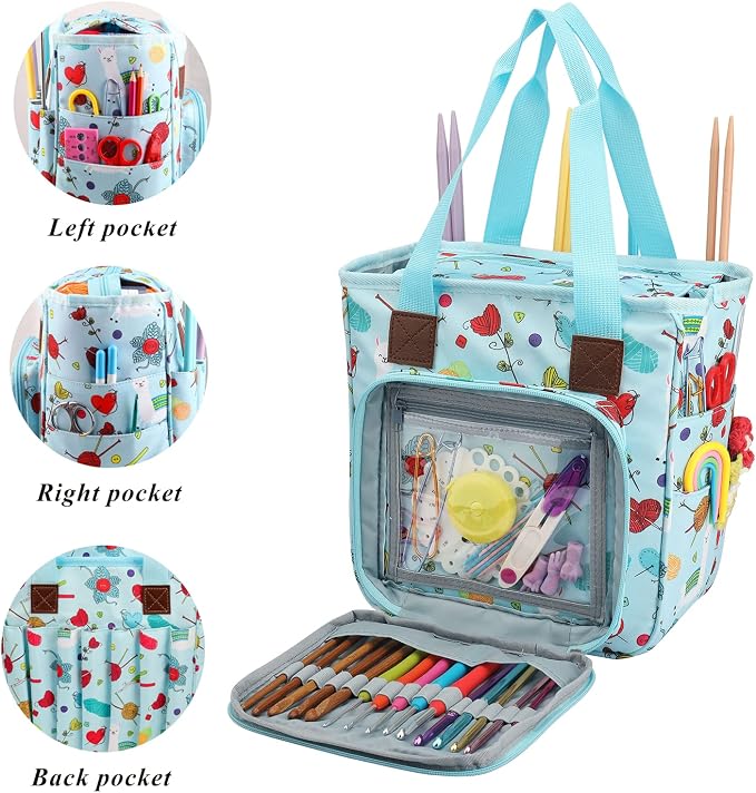 crochet bag,knitting bagBackpack and Tote Bag Storage Bag ，Large capacityYarn Storage Organizer Travel Crochet Bag Women Carrying Crochet Accessories Knitting Needles Crochet - Image 3