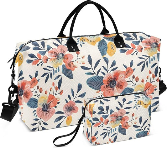 Weekender Bags Travel Duffel Gym Bag Florals Vintage Carry on Overnight Tote Bag with Toiletry Bag for Airplane Travel Trip Gym Yoga by senya