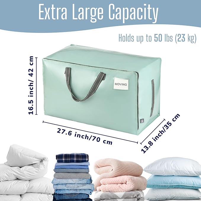 VENO 10 Pack Extra Large Heavy Duty Moving Bags with Wide Opening & Reinforced Handles, Reusable Storage Tote Bags with Strong Zippers for Clothes, College Dorm Essentials & Moving Supplies - Image 4