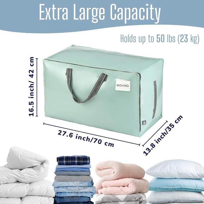 VENO 6 Pack Extra Large Heavy Duty Moving Bags with Wide Opening & Reinforced Handles, Reusable Storage Tote Bags with Strong Zippers for Clothes, College Dorm Essentials & Moving Supplies - Image 4