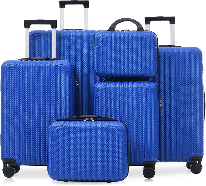 Royal Blue 6 Piece Luggage Set Hard Shell - Lightweight Checked Suitcases with Spinner Wheels and Cosmetic Cases for Family Travel, Durable Carry On Luggage Sets with Lock for Women and Men by Unknown
