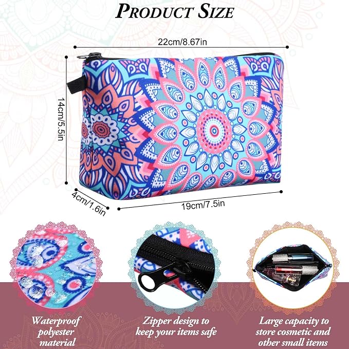 Dunzy 20 Pcs Bulk Makeup Bag for Women Appreciation Gifts for Teacher Canvas Cosmetic Bags with Zipper Pouches Waterproof Travel Toiletry Organizer for Girls Mother Teacher Nurse Bridesmaids (Mandala) - Image 2