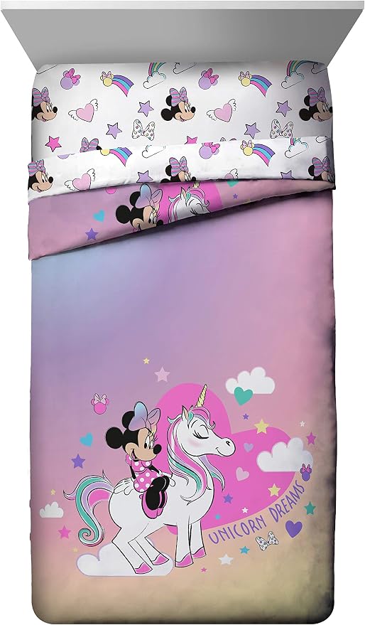 Disney Minnie Mouse Full Size Comforter Set 7 Piece Kids Bedding, Pink | Unicorn, Comforter Sheets Shams Pillowcases, Official Product, Soft Microfiber, Machine Washable, Girls Gift - Image 2