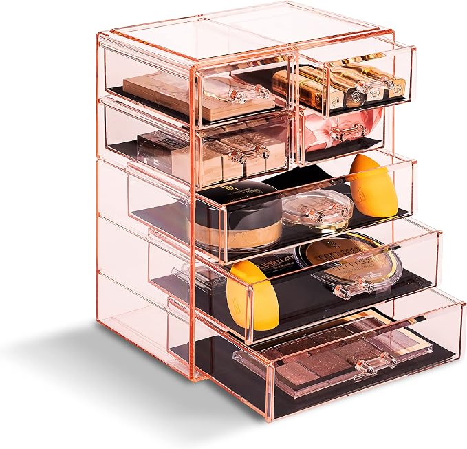 Sorbus Acrylic Makeup Organizer Set, 7-Drawer Vanity & Countertop Cosmetic Storage with Small & Wide Drawers, Pink Makeup Storage for Brushes, Lipsticks, Jewelry – Holiday Gift for Women & Teens - Image 8