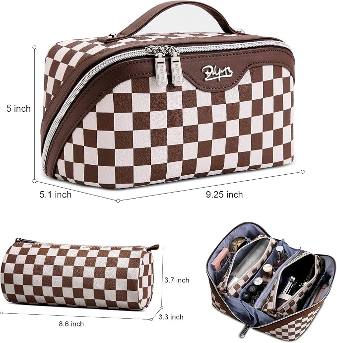 BOYATU Travel Makeup Bag Organizer Cosmetic Bag: 3 Pcs Set Make up Bags for Women with Handle - Waterproof Vegan Leather Toiletry Bag (01-G-Coffee) - Image 4