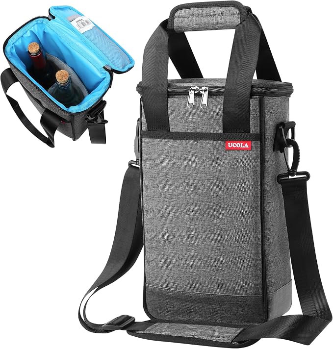 Wine Cooler Bag, Leakproof Insulated Wine Carrier Tote | Fits 2, 3 or 6 bottles with removable divider, shoulder strap, BYOB travel tote for champagne, liquor, picnic and gifts by UCOLA