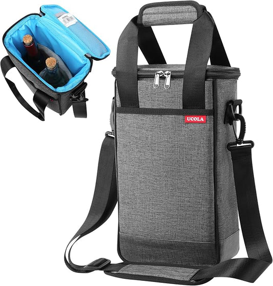 Wine Cooler Bag, Leakproof Insulated Wine Carrier Tote | Fits 2, 3 or 6 bottles with removable divider, shoulder strap, BYOB travel tote for champagne, liquor, picnic and gifts by UCOLA