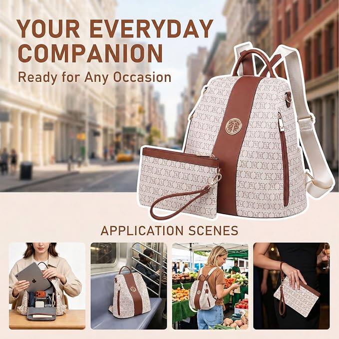 Women Fashion Backpack Purse Multi Pockets Anti-Theft Rucksack Travel Shoulder Bag Handbag - Image 4