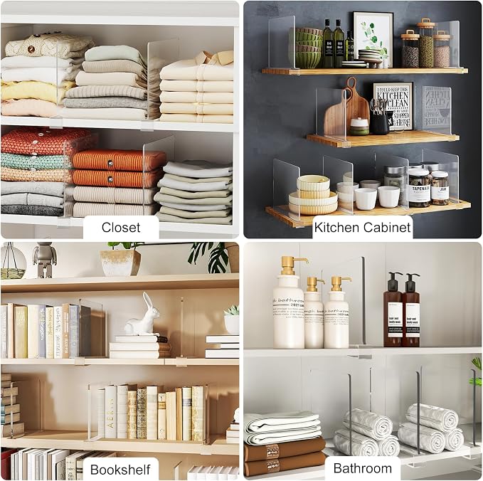 Purse Organizer for Closet Shelf Dividers: 12-Pack Adjustable Clear Acrylic Bag Storage Organizer for Handbags, Sweaters, Towels, Jeans and Shoes on Wood Shelves - Image 8