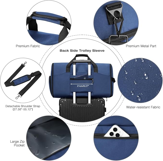 Garment Duffle Bags for Travel,Convertible Garment Bag with Shoes Compartment,Suit Carry-on Bag Expandable with Shoulder Strap for Men and Women Business Trip,Weekend,Wedding(Blue) - Image 6