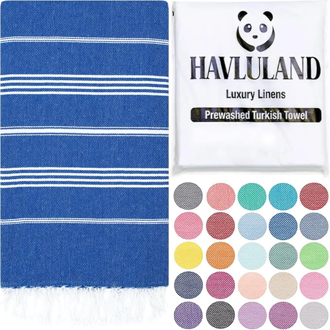 HAVLULAND Turkish Beach Towels, Oversized 40"x72" Turkish Bath Towel, Highly Absorbent Quick Dry Sand Free Beach Towels for Beach Pool Spa Gym Yoga Travel Camping Picnic Blanket - Blue by Havluland