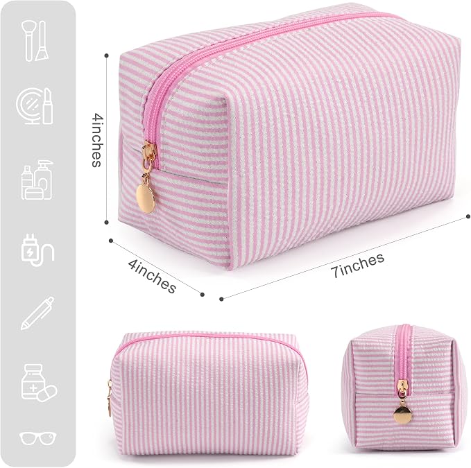 Makeup Bag Set for Women, 6PCS Travel Cosmetic Bags Pencil Case, Striped Seersucker Toiletry Organizer Pouches, Cute Makeup Pouch for Purse, Accessories and Gifts, Colorful - Image 2