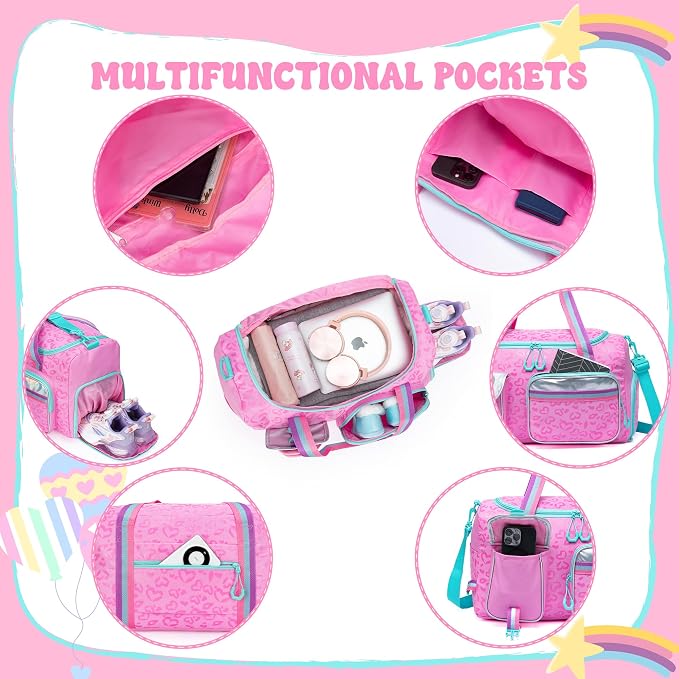 Girls Duffel Bag With Wheels - Travel Overnight Bag for Kids With Toiletry Bag, Rolling Dance Duffle With Shoe Compartment - Image 5