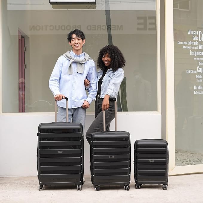 GinzaTravel PP material 3-piece expandable luggage sets with Spinner Wheels， Suitcase with TSA Lock，Large Luggage for Family Travel carry on 20/24/28，Black color - Image 7