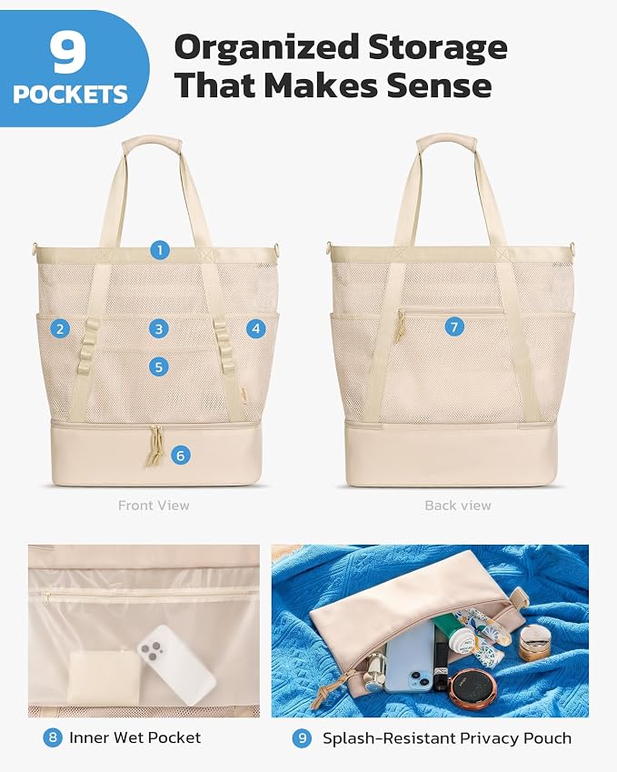 Large Beach Bag with Cooler Mesh Beach Tote for Women Insulated Pool Bag - Image 6