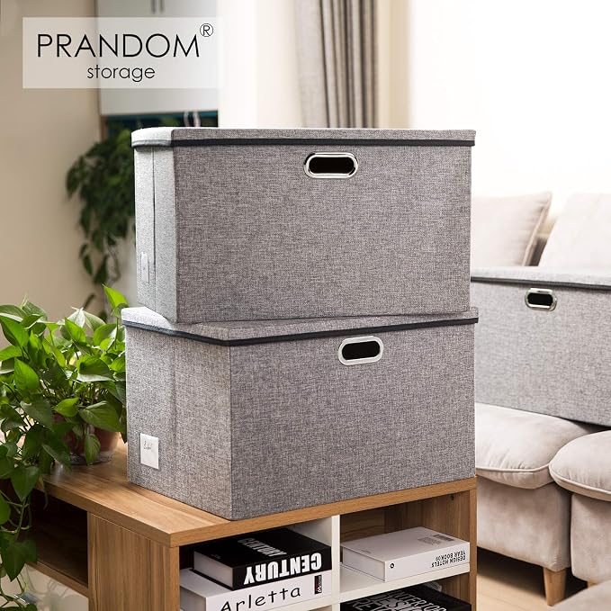 PRANDOM Extra Large Collapsible Storage Bins with Lids [5-Pack] Linen Fabric Foldable Storage Baskets Boxes Organizer Containers Cube with Cover for Bedroom Closet Office Nursery (22.8x15.75x13.8) - Image 2