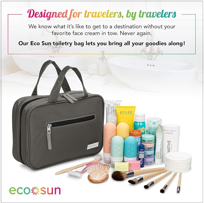 Eco Sun Hanging Travel Toiletry Bag — Designed in Hawaii — Water-resistant Travel Organizer for Bathroom Accessories (Grey) - Image 6
