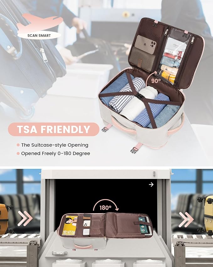 LOVEVOOK Carry On Backpack, 40L Travel Backpack Women with 3 Packing Cubes, TSA Airline Approved Suitcase Bag as Personal Item, Waterproof 17 inch Laptop Backpack for Weekender Overnight,Grey Pink - Image 3