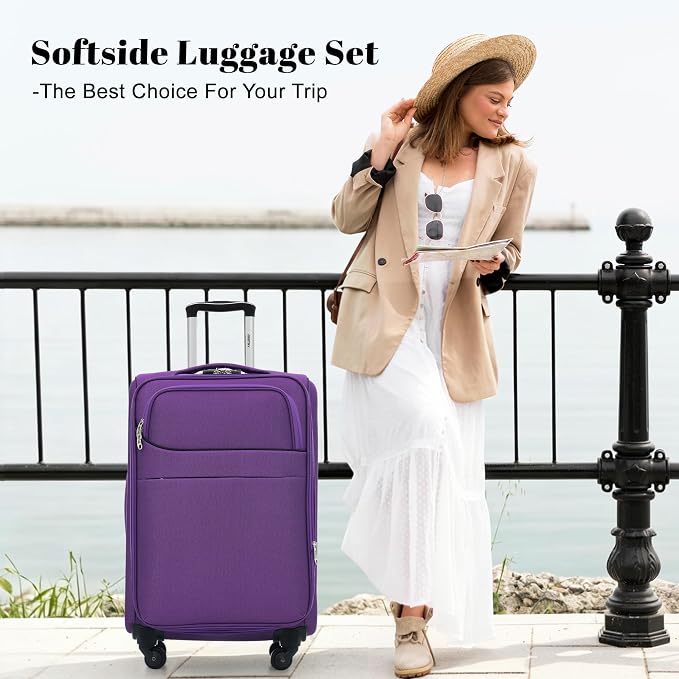 Merax 4-Piece Expandable Luggage Set,Softside Suitcase,Purple | 18" 22" 26" 30" Lightweight Luggage with Spinner Wheels,Suitcase Set with TSA Lock,Front Pocket & Interior Organization - Image 2