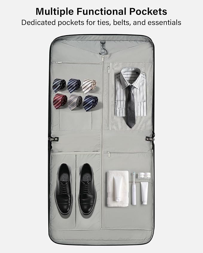 Hanke Premium Garment Bags for Travel, Business Travel Suit Bag with Wrinkle-Free System, Fits 4 Suits & 17.3'' Laptop, Carry On Garment Bag with Shoe Compartment, Shoulder Strap, Black - Image 6