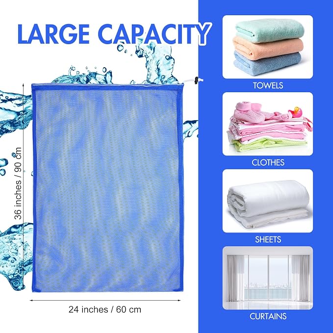 Berlune Large Mesh Laundry Bags, 24 x 36 Inch Bulk Wash Set with Drawstring for Commercial Use, Dorms, Vacation Rentals, Laundromats, Apartments & Facilities(Blue,30) - Image 2