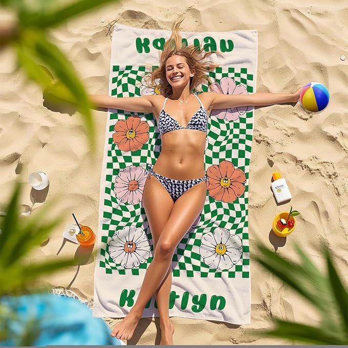 JML Personalized Beach Towel with Name, Custom Flower Beach Towel, Customized Microfiber Pool Towel, Quick Dry & Absorbent Swim Towel for Adult,Mother's Day, Birthday, Summer Holiday,Vacation - Image 7