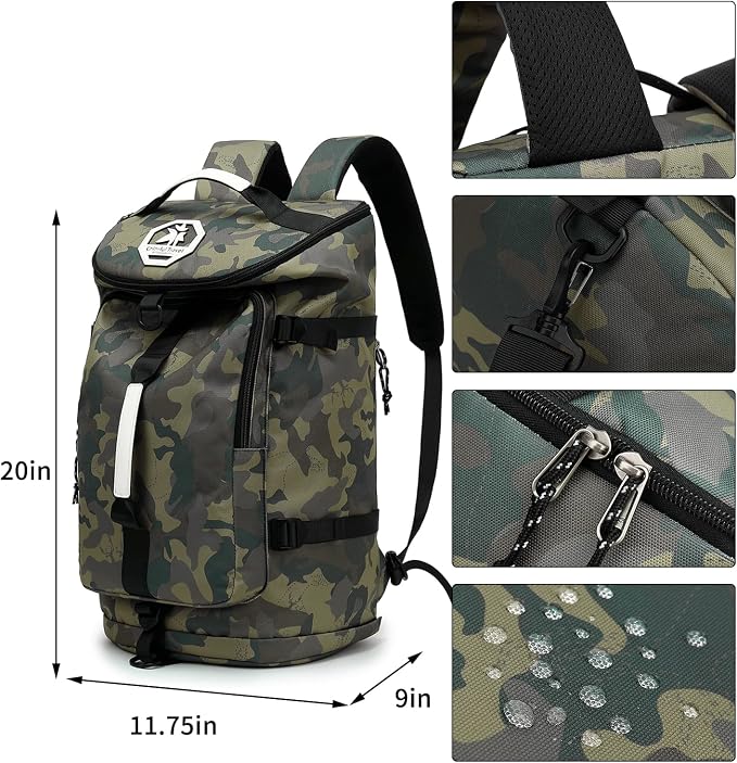 Kalesi Gym Duffle Bag Backpack 4-Way Waterproof with Shoes Compartment for camouflage travel Sport Hiking laptop (camouflage) - Image 2