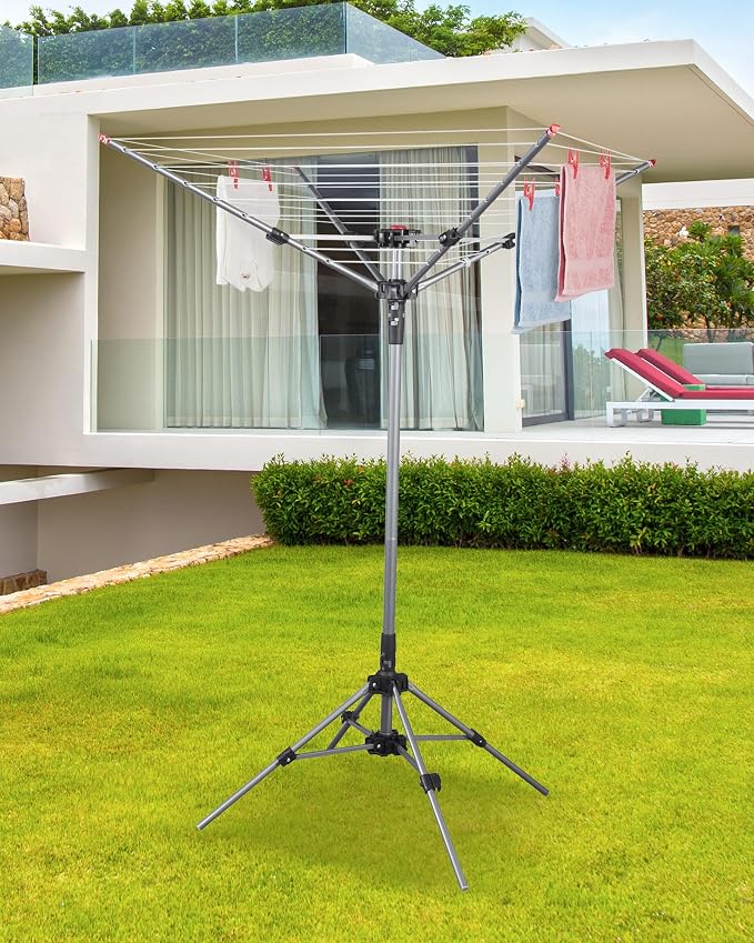 STORAGE MANIAC Portable Umbrella Clothes Drying Rack 8 Lines with 82 Feet Drying Space, Steel Frame & Adjustable Height, 4-arm Umbrella Clothesline for Laundry, Collapsible Indoor & Outdoor Drying - Image 3