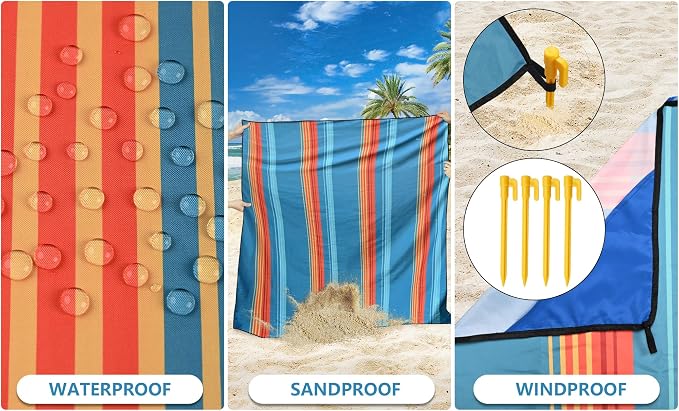 WIWIGO Beach Blanket Waterproof Sandproof Beach Mat 79" X 83"/10'x9'for 2-8 Adults Quick Drying Outdoor Picnic Mat Beach Accessories for Travel, Camping, Hiking - Image 3