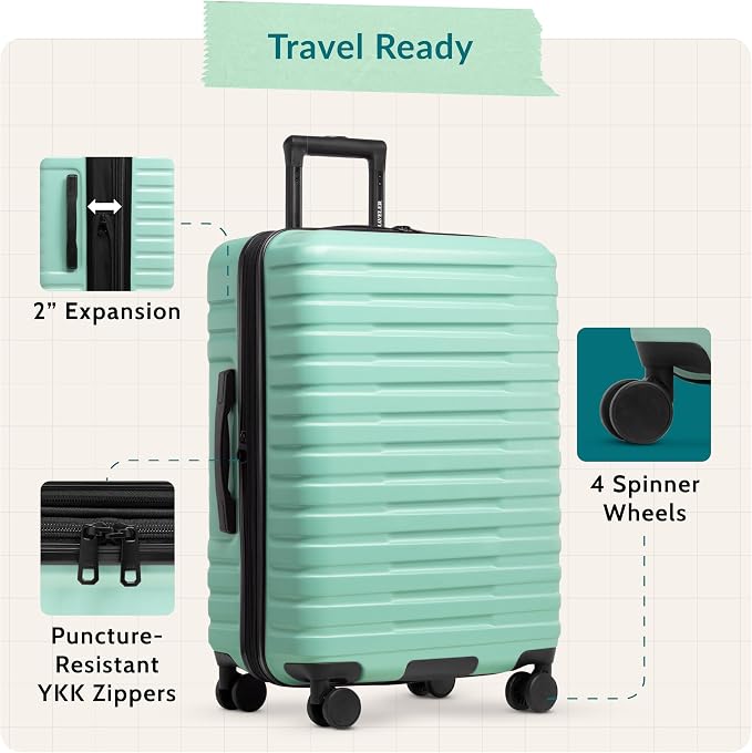 U.S. Traveler Boren Expandable Hardside Rugged Travel Luggage with 8 Spinner Wheels, Mint, Checked-Large 30-Inch - Image 3
