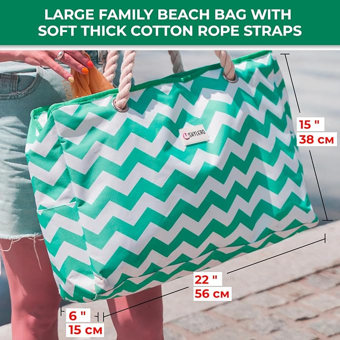 Beach Bag and Pool Bag Has Cooler Pocket, 7 Pockets Total, Zip Top. Family Size Waterproof Beach Tote - Image 3