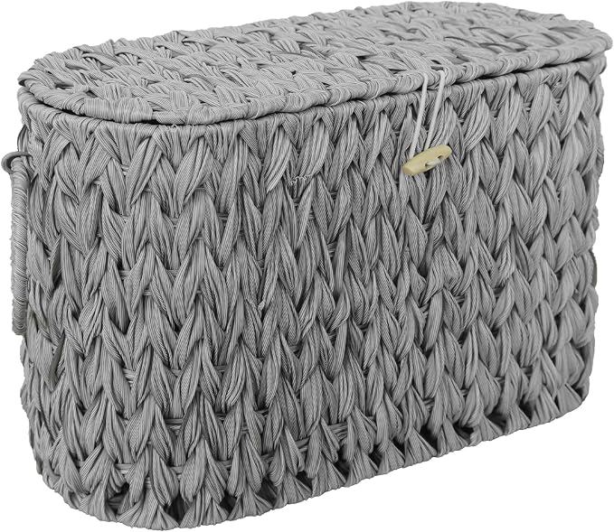 Coeusy Toilet Paper Storage Basket with Lid,Wicker Toilet Paper Holder Stand,Narrow Decorative Woven Bathroom Basket Organizer,Free Standing Grey by WEAVECOMFORTINTOEVERYCORNER