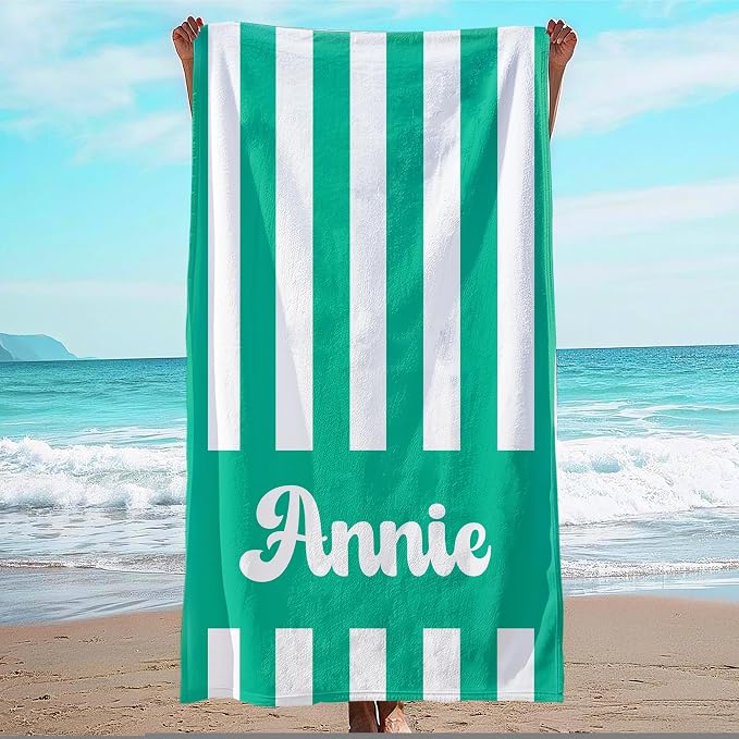 JML Personalized Beach Towel with Name, Custom Cabana Stripe Beach Towel, Customized Microfiber Pool Towel, Quick Dry & Absorbent Swim Towel for Adult,Mother's Day, Birthday, Summer Holiday,Vacation by JML