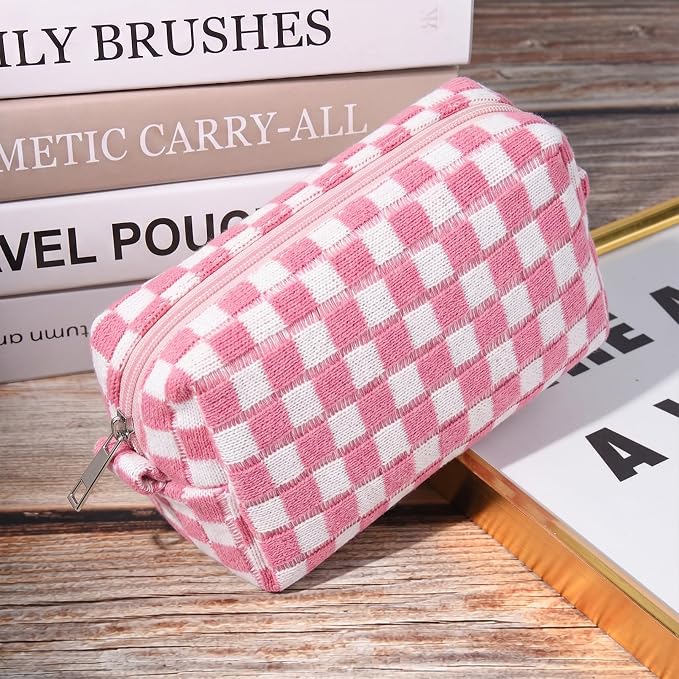 SOIDRAM 2 Pack Checkered Makeup Bag for Women, Cute Makeup Pouch Small Makeup Bag Travel Cosmetic Organizer for Toiletries, Brushes & Skincare - Image 4
