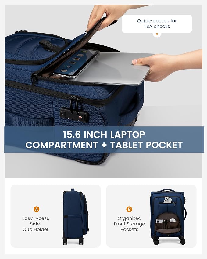 Carry On Luggage 22x14x9 Airline Approved, 22-Inch Suitcases with Spinner Wheels, Softside Carry-on Luggage with TSA Lock for Men Women Business Trip, Lightweight Large Capacity Luggage for Travel - Image 3