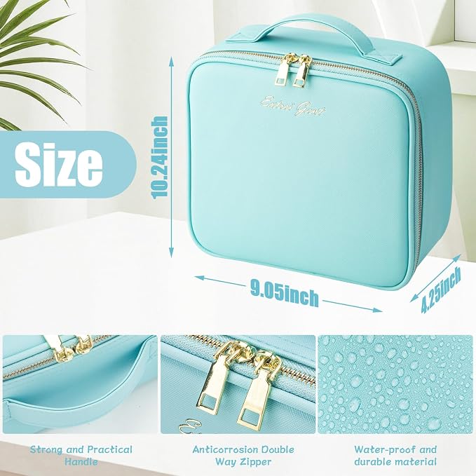 Extrei Gent Makeup Travel Train Case with Mirror LED Light 3 Adjustable Brightness Large Cosmetic Bag Portable Storage Adjustable Partition Waterproof Makeup Brushes Make up Jewelry Gift for Women - Image 3
