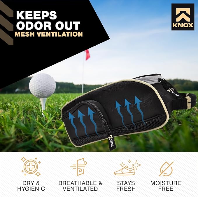 KNOX Golf Shoe Bag with Ventilation & Double Side Pockets for Socks, Tees, Golf Balls, Premium Padded Men Women Sports Travel Shoe Bag for Golf Shoes, Cleat Shoe Storage Organizer, Pickleball Shoe - Image 5