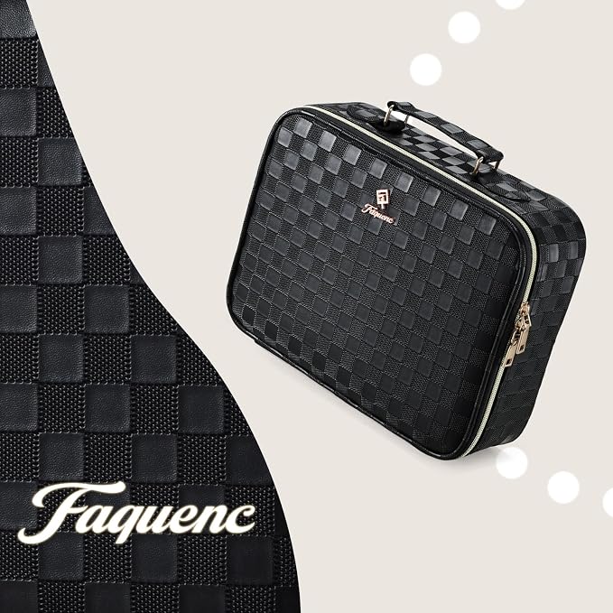Faquenc Makeup Bag with LED Lighted Mirror 12.2 IN Travel Makeup Bag Adjustable Brightness in 3 Colors Cosmetic Organizer Artist Storage Bag with Dividers Brush Holder Bag Vanity Black Checkerboard - Image 7