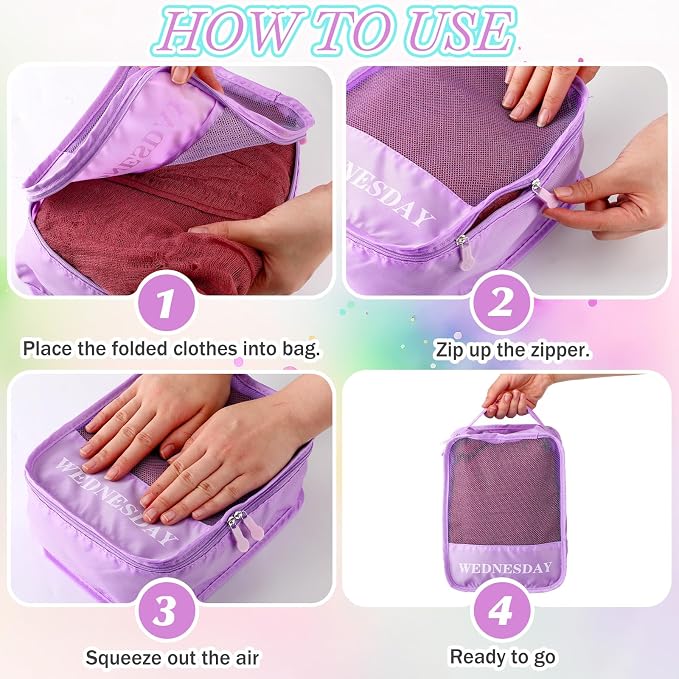 Days of Week Packing Cubes Summer Camp Essentials Weekly Organizer Storage Bag School Clothes for Travel Kids Family(7x9x3inch,Macaron,15) - Image 6