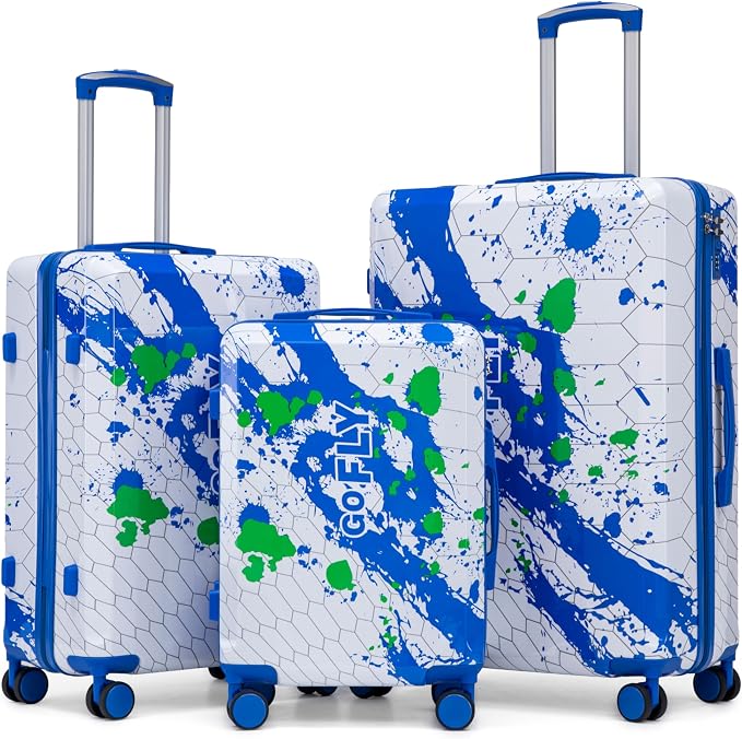 Hardshell Luggage Sets, Lightweight Stripes Suitcases with Spinner Wheels, Blue-PC by Merax